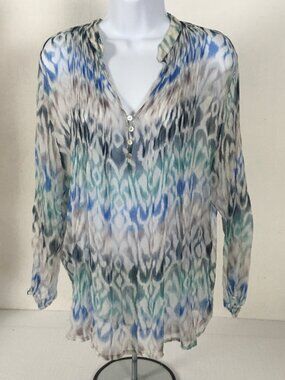 Casual Studio Top Size XL Sheer Blue Black Tan Green White V Neck Long Sleeves